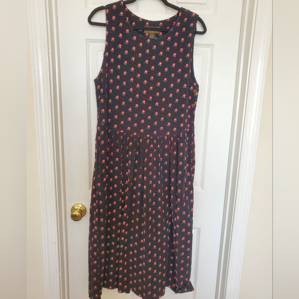 Vintage Corduroy Dropwaist Floral Midi Dress Eddie Bauer